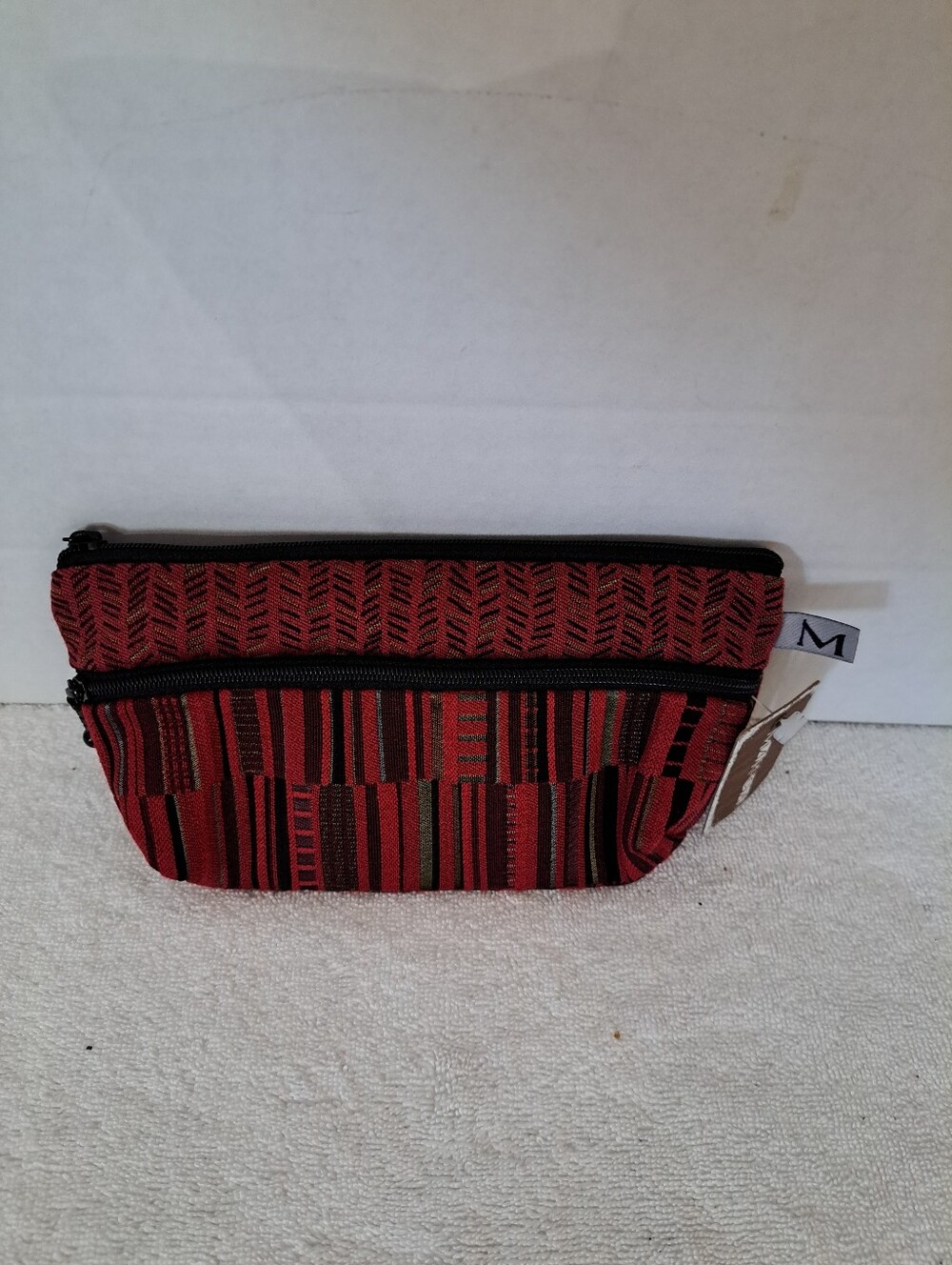 Maruca Red and Black Striped Zipper Pouch